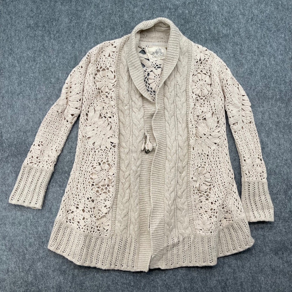 Anthropologie Sweater Womens Small Angel of the North Crochet Cable Knit Beige S